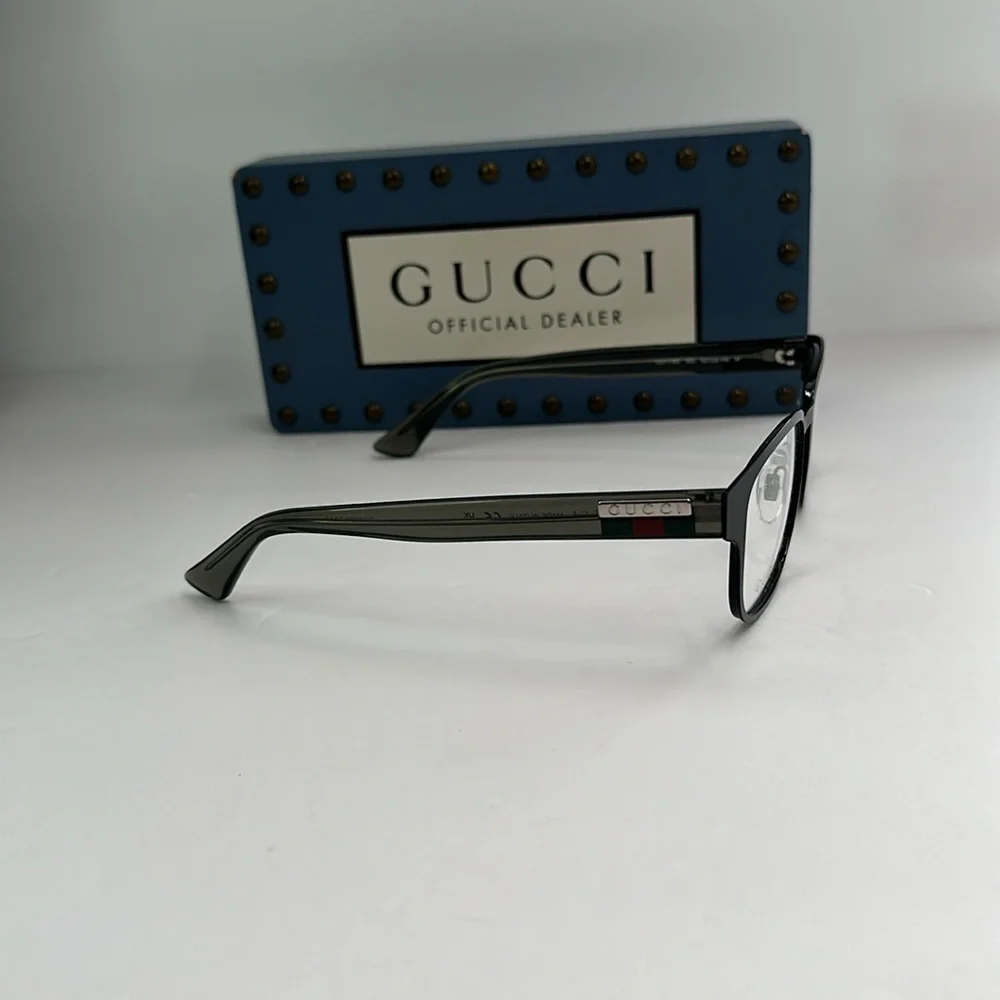 Auth - Gucci GG1118O 003 Eyeglasses Men's Black/Grey Full Rim Square Shape 52-2…